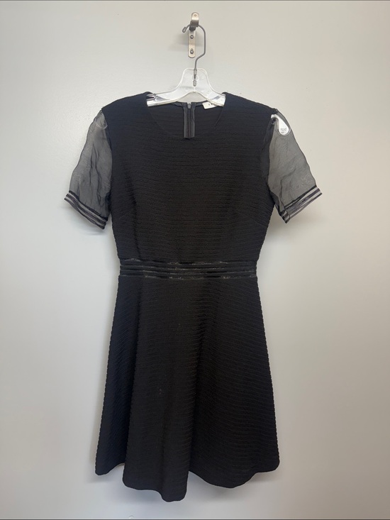 Sandro Dresses & Skirts - Sandro Silk Black Ribbed Textured Sheer Short Sleeves Cocktail Midi Dress